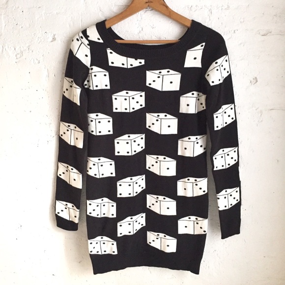 Betsey Johnson Dresses & Skirts - Betsey Johnson black & white dice sweater dress